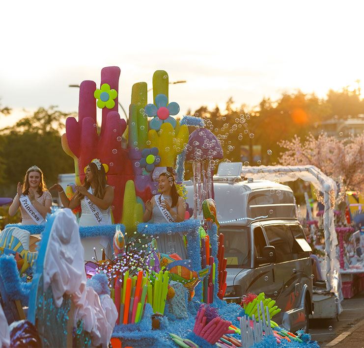 parade float at sunset