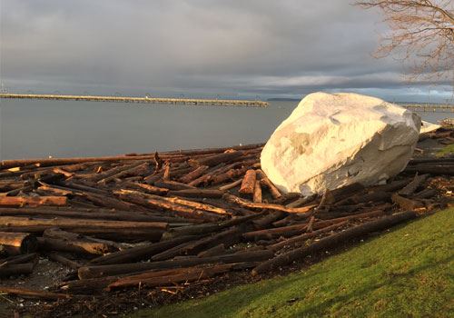 Waterfront devastation by the White Rock (P'Quals)