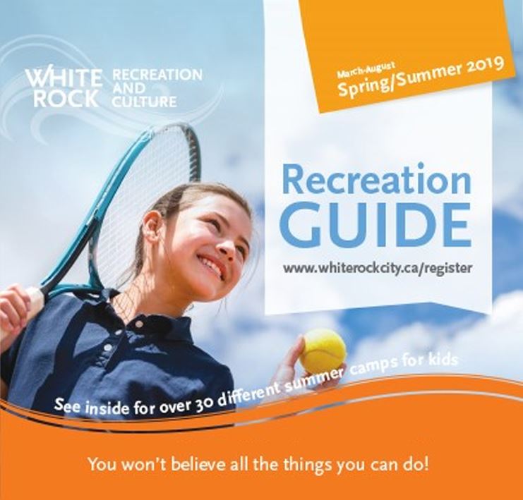 White Rock Spring Recreation Guide cover with girl holding tennis raquet