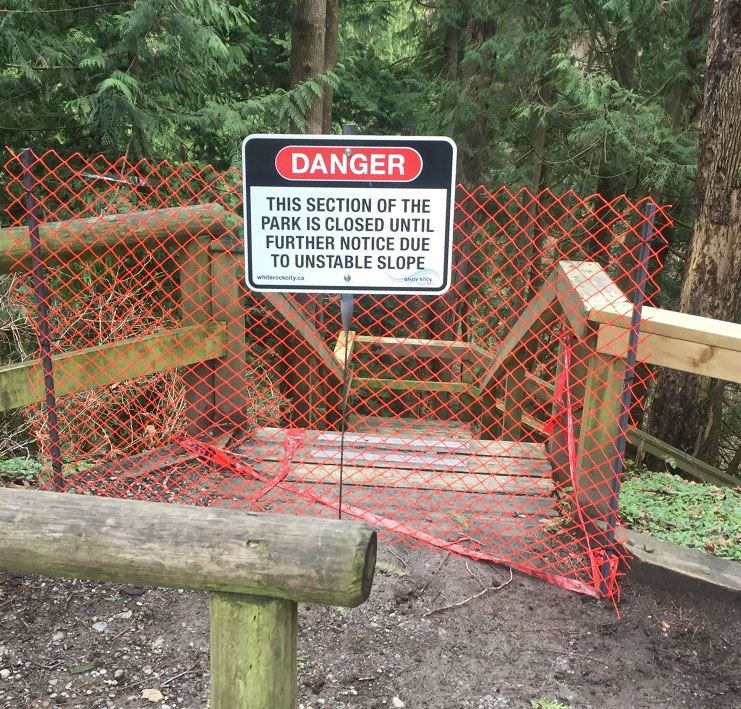 Danger - Park closure due to unstable slope