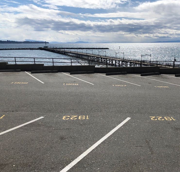 Parking lot at White Rock waterfront overlooking the White Rock Pier