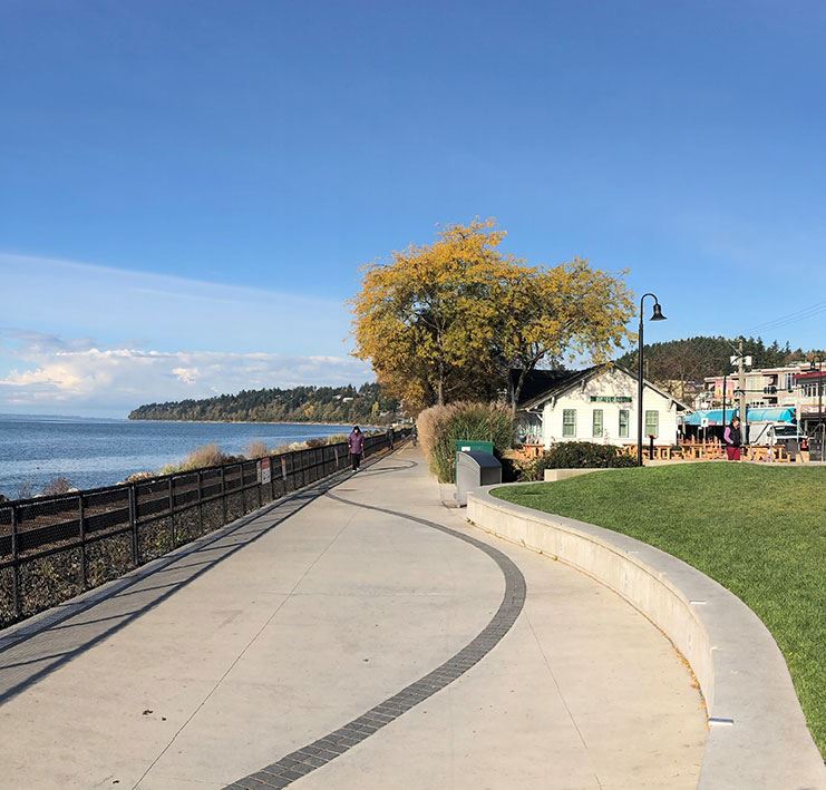 White Rock Promenade with White Rock Museum in background. 