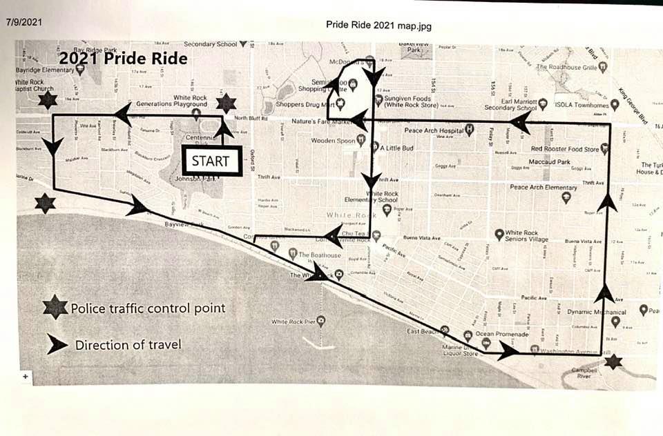 Pride Ride 2021 Route Map