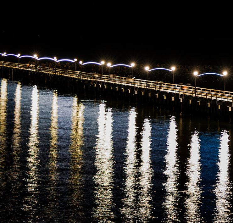 White Rock Pier, lights in blue