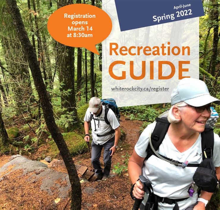 2022 Spring Recreation Guide - man and woman hiking on an outdoor trail
