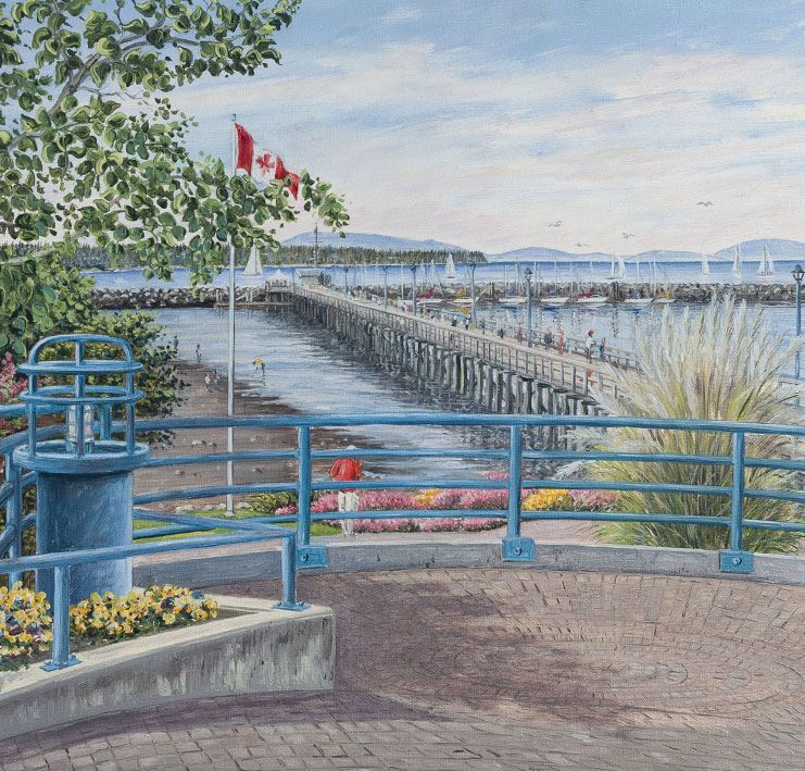painting of the White Rock Pier and ocean