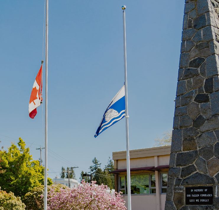 Canadian and City of White Rock flag at half mast