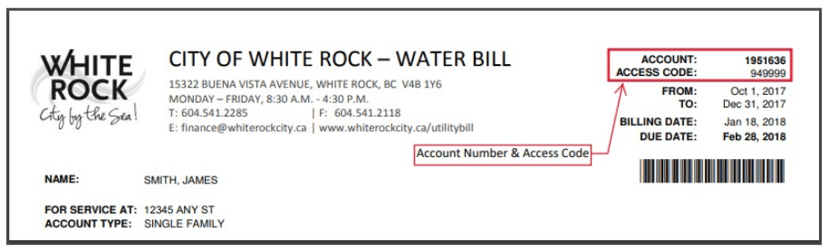 Water Utility Bill Account Number - Example