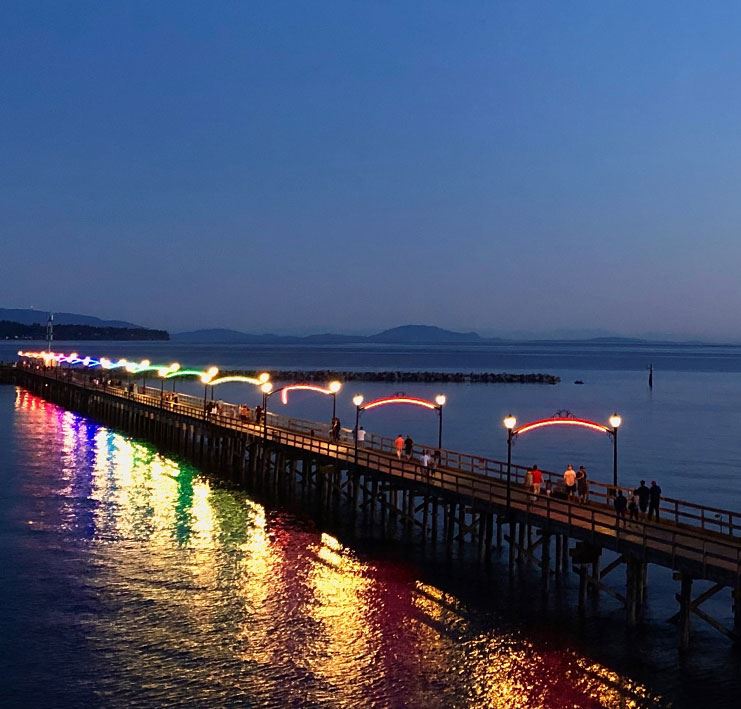 White Rock Pier with rainbow lights