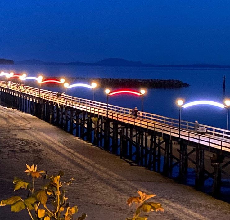 White Rock Pier with red and white lights