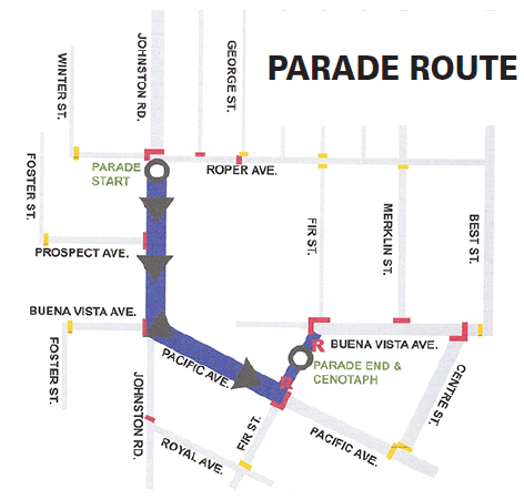 Parade route for Remembrance Day, Nov. 11, 2022