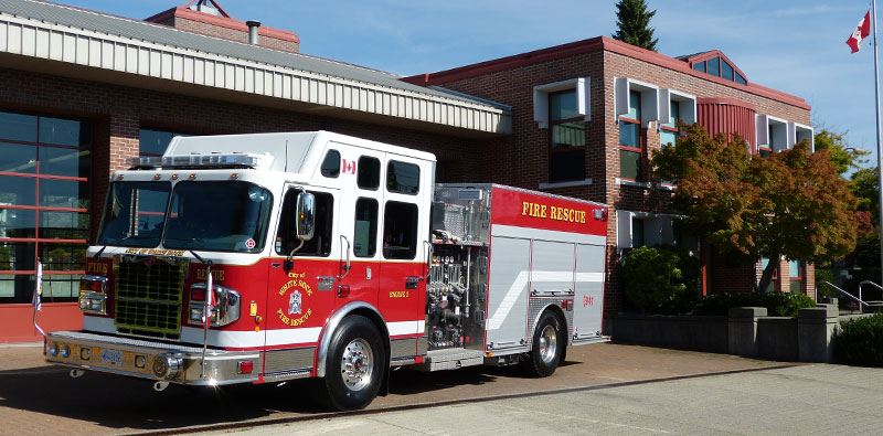 Fire Truck infront of White Rock Fire Rescue Firehall
