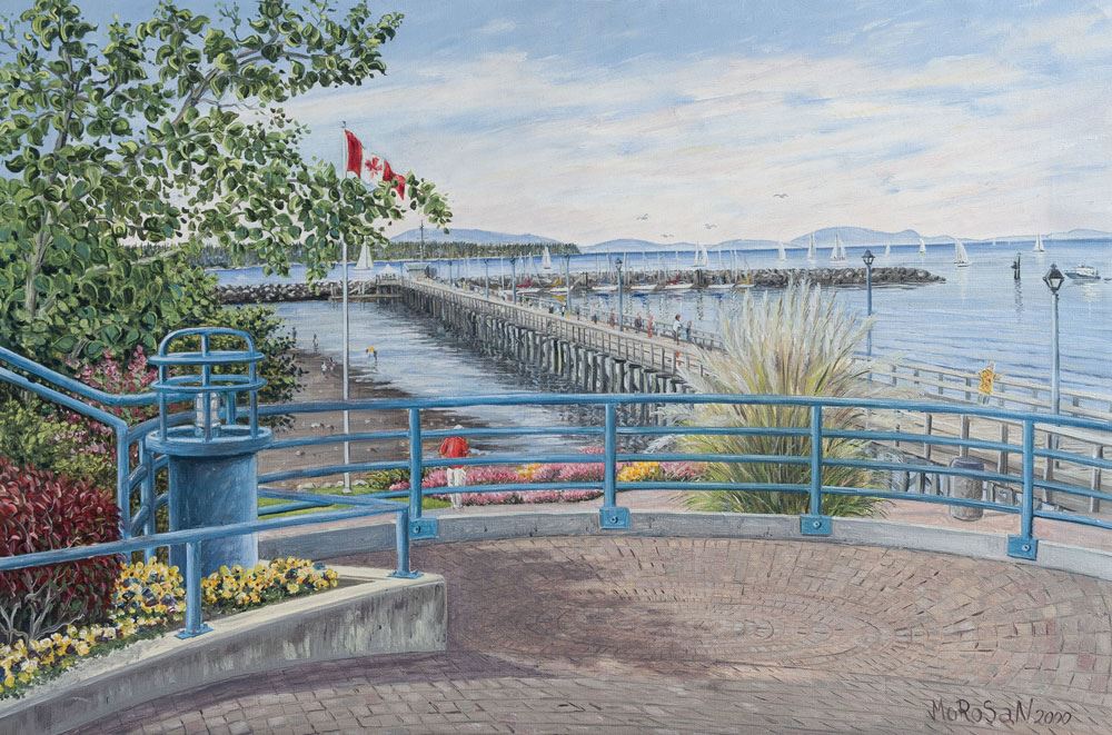 painting of the White Rock Pier and ocean