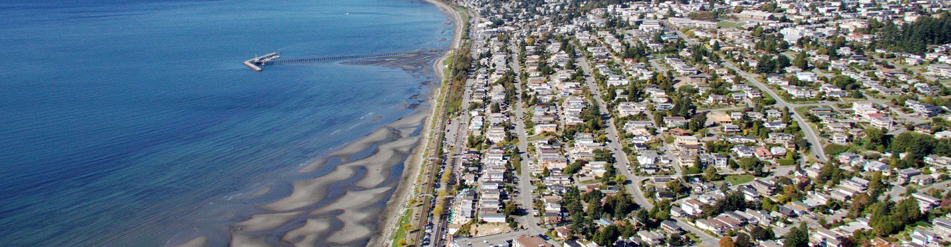 aerial view of white rock waterfront