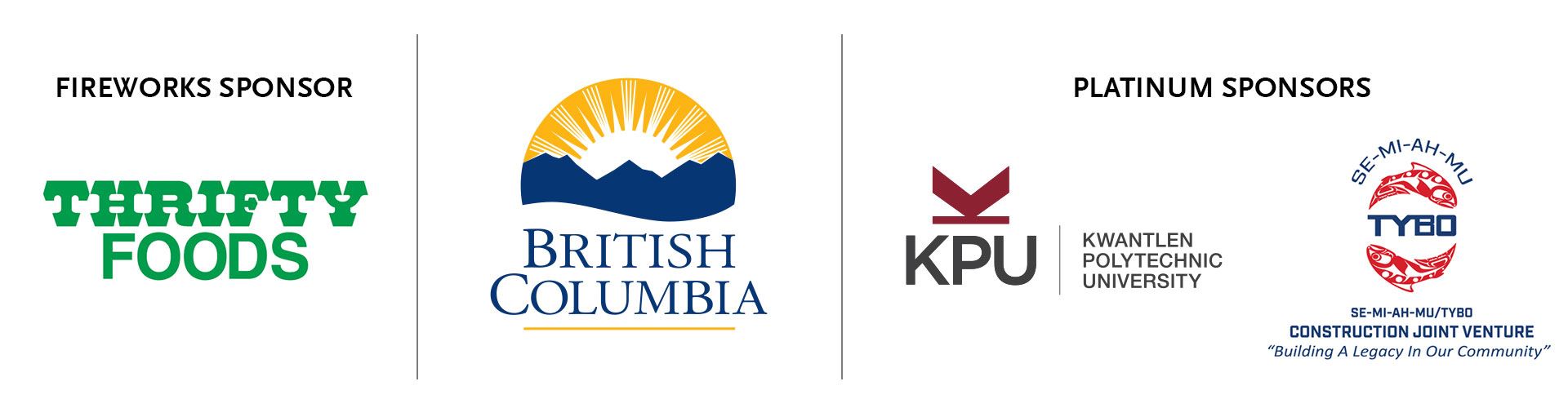 Thrifty Foods, Government of BC, KPU, TYBO logos